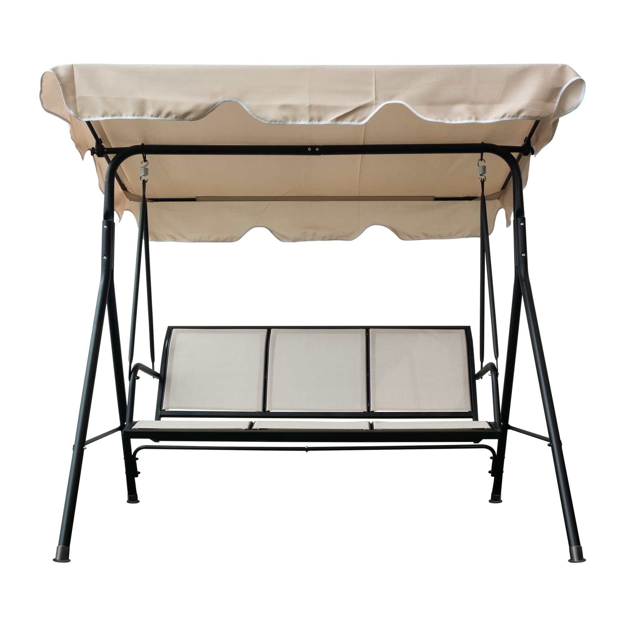 SUGIFT 3-Person Outdoor Porch Swing Chair with Adjustable Canopy in Beige