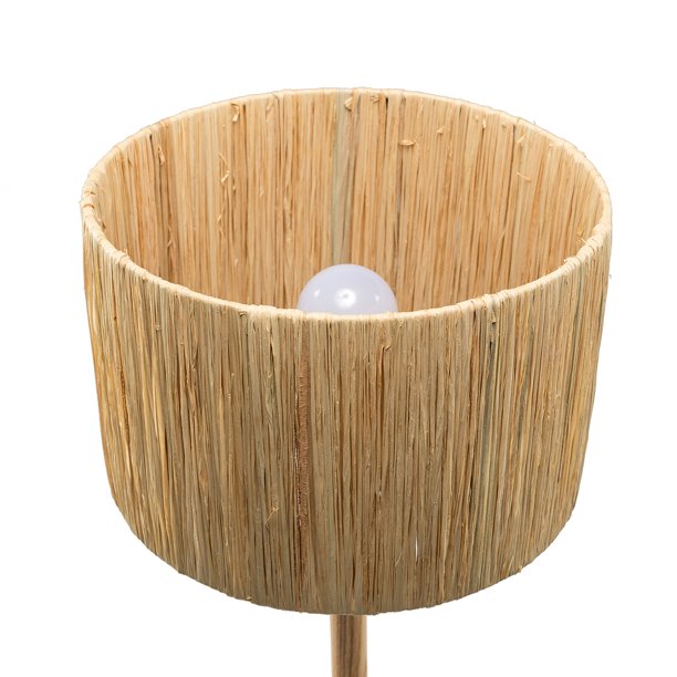 SUGIFT 21.3inch Table Lamp with In-line Switch Control and Grass Made-Up Lampshade Solid Wood
