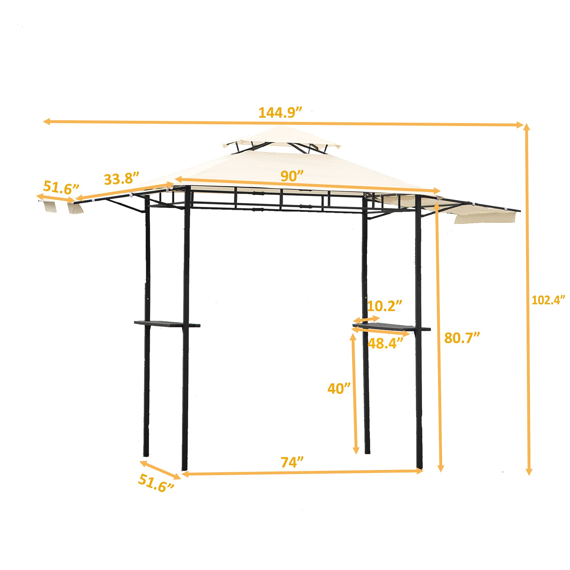 SUGIFT 12 ft. x 4.3 ft. Iron Double Tiered Backyard Patio BBQ Grill Gazebo with Bar Counters