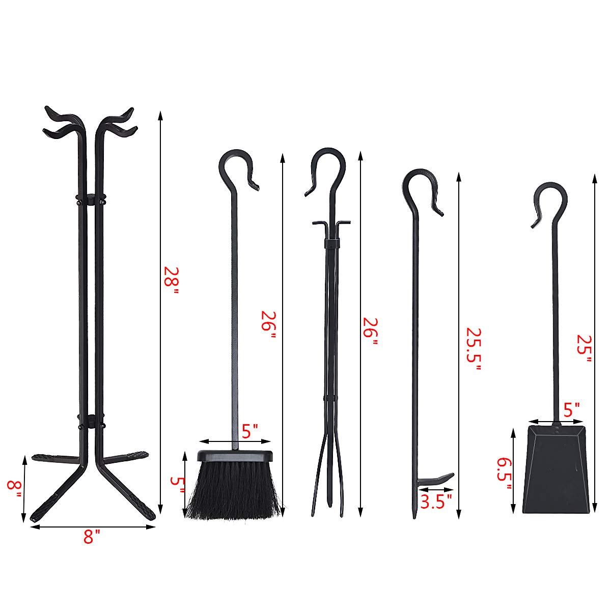 Black 5-Piece Fireplace Tool Set