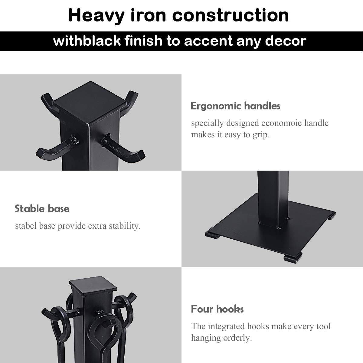 Black 5-Piece Fireplace Tool Set with Classic Annulus Handles