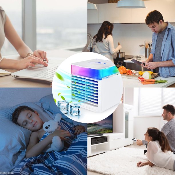 SUGIFT Mini Mobile Air Conditioner 3 in 1 USB Portable Air Cooler 7 Color Fan 3 Speed Evaporative Humidifier for Office Bedroom