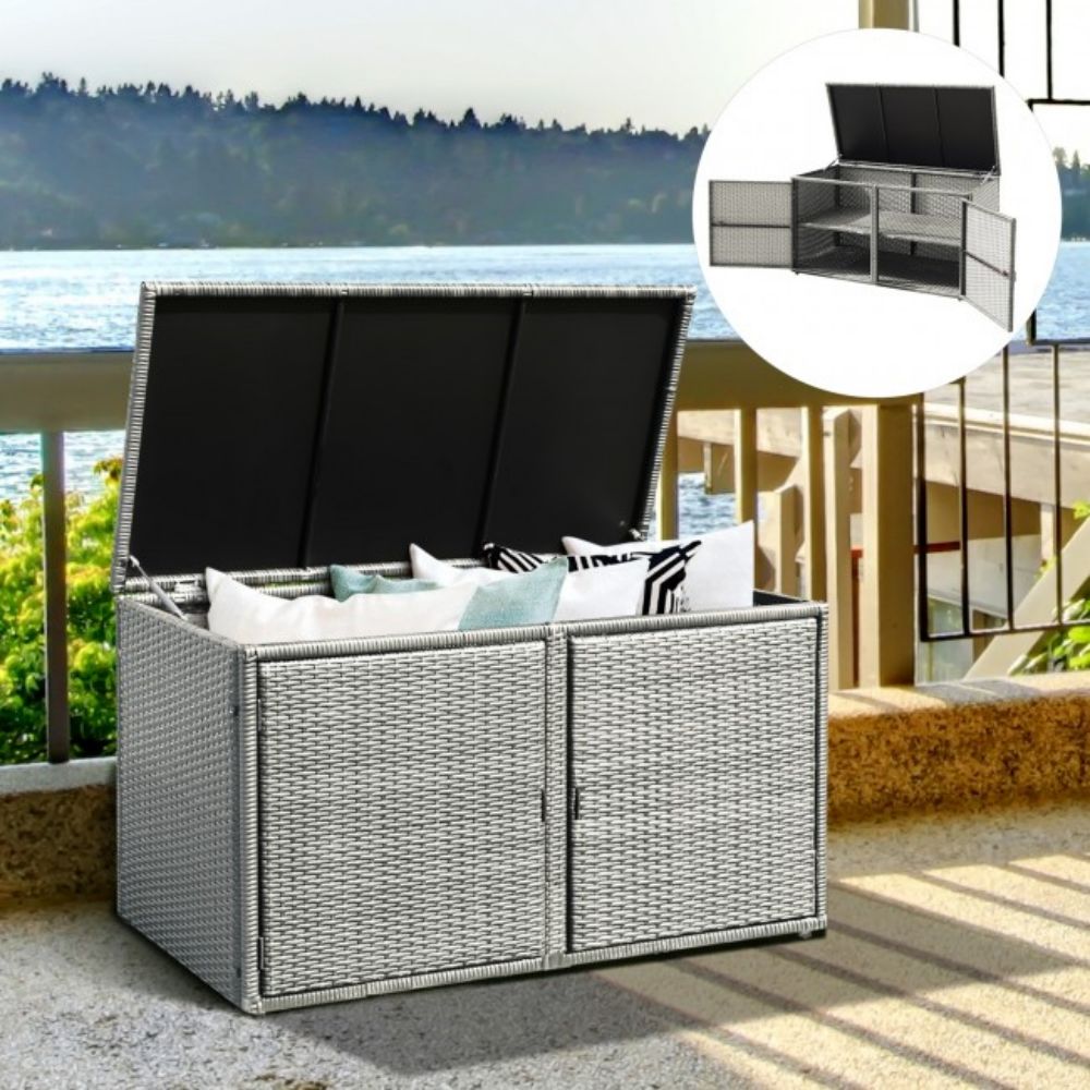 88 Gal. Outdoor Storage Bench Garden Patio Rattan Storage Container Box