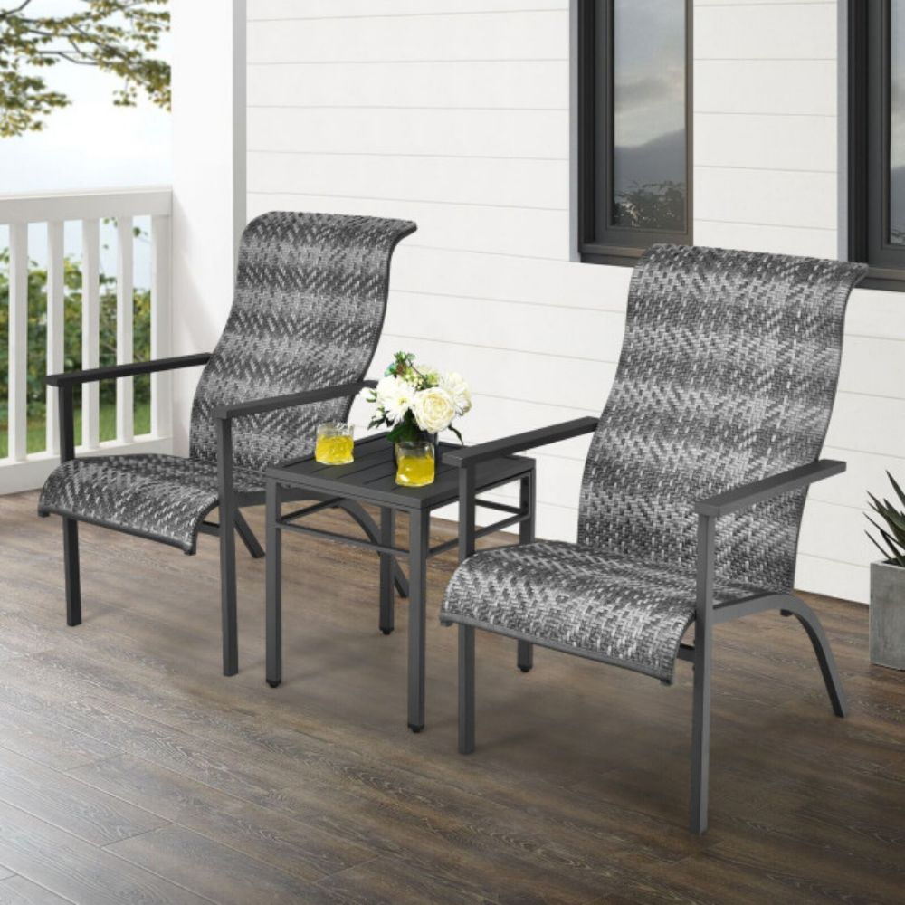Gray 3-Piece Outdoor Rattan Bistro Set