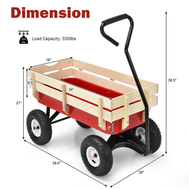 SUGIFT Outdoor Wagon Pulling Children Kid Garden Cart with Wood Railing