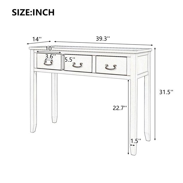 SUGIFT 39in Modern Console Table Sofa Table for Living Room with 3 Drawers Antique Green