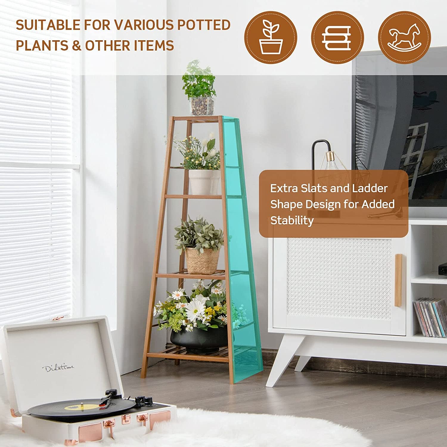 Indoor/Outdoor Brown Wood Plant Stand Display Holder (4-Tier)