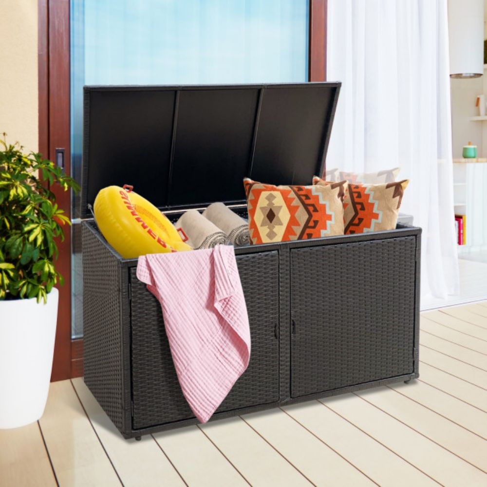 88 Gal. Outdoor Storage Bench Garden Patio Rattan Storage Container Bo ...