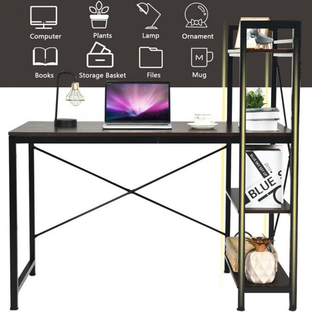 Computer Desk With 4 Tier Storage Shelves Modern Simple Computer Table For Home Bedroom