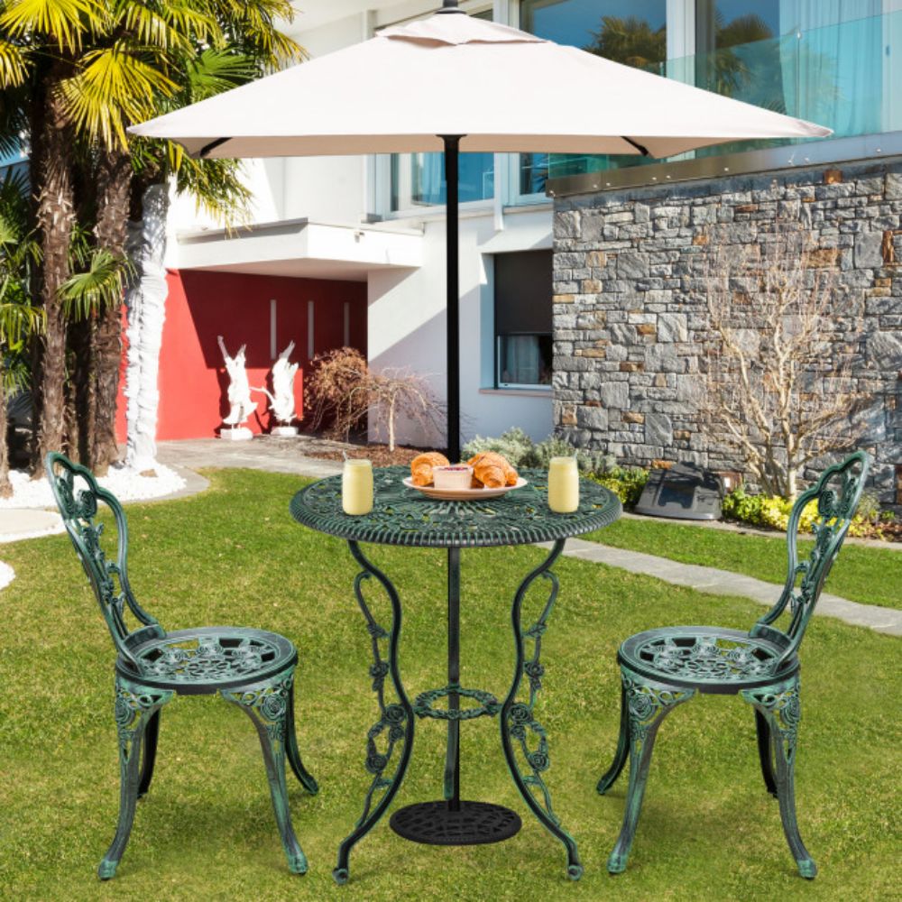3-Piece Cast Aluminum Patio Table Chairs Furniture Outdoor Bistro Set