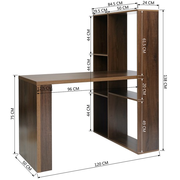 SUGIFT 2 in 1 computer desk/ L-shape Desktop With Shelves Office Table Office Surface Office Furniture