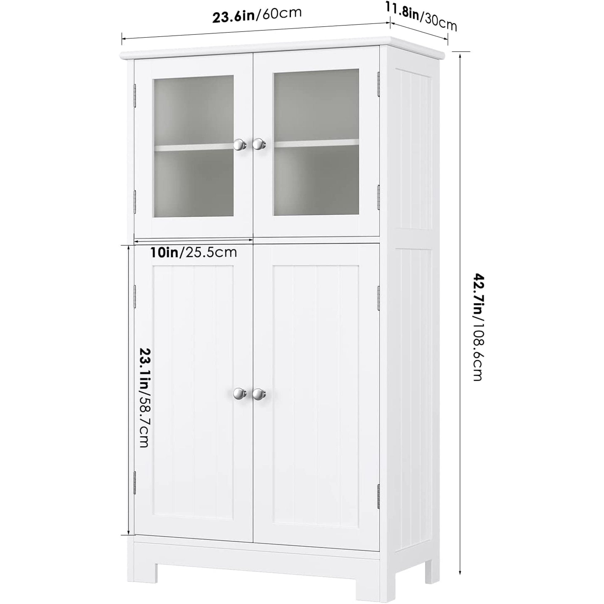 SUGIFT Bathroom Floor Cabinet, Freestanding Storage Cabinet w/Glass Doors