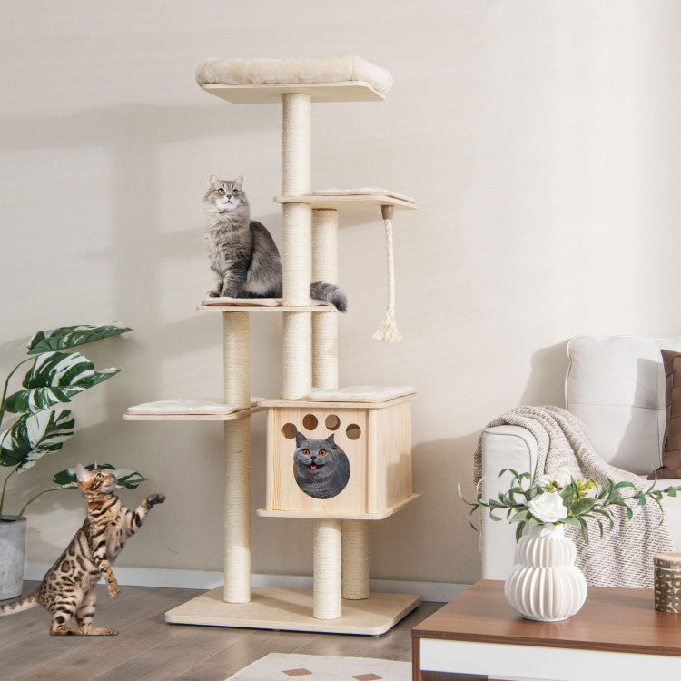 SUGIFT 67 Inch Modern Cat Tree Tower with Top Perch and Sisal Rope Scratching Posts