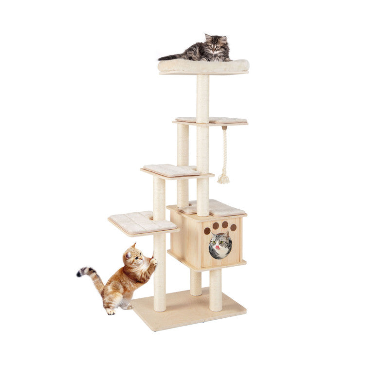 SUGIFT 67 Inch Modern Cat Tree Tower with Top Perch and Sisal Rope Scratching Posts