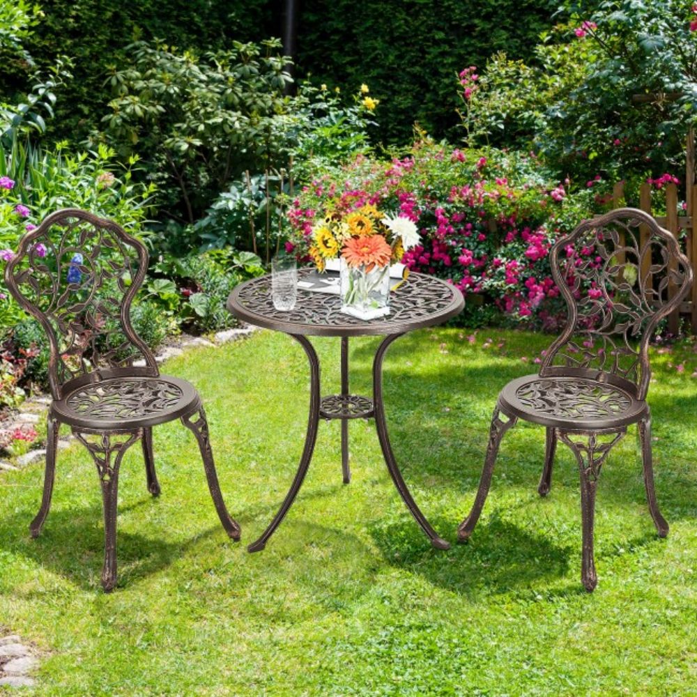 3-Piece Cast Aluminum Round Outdoor Bistro Set