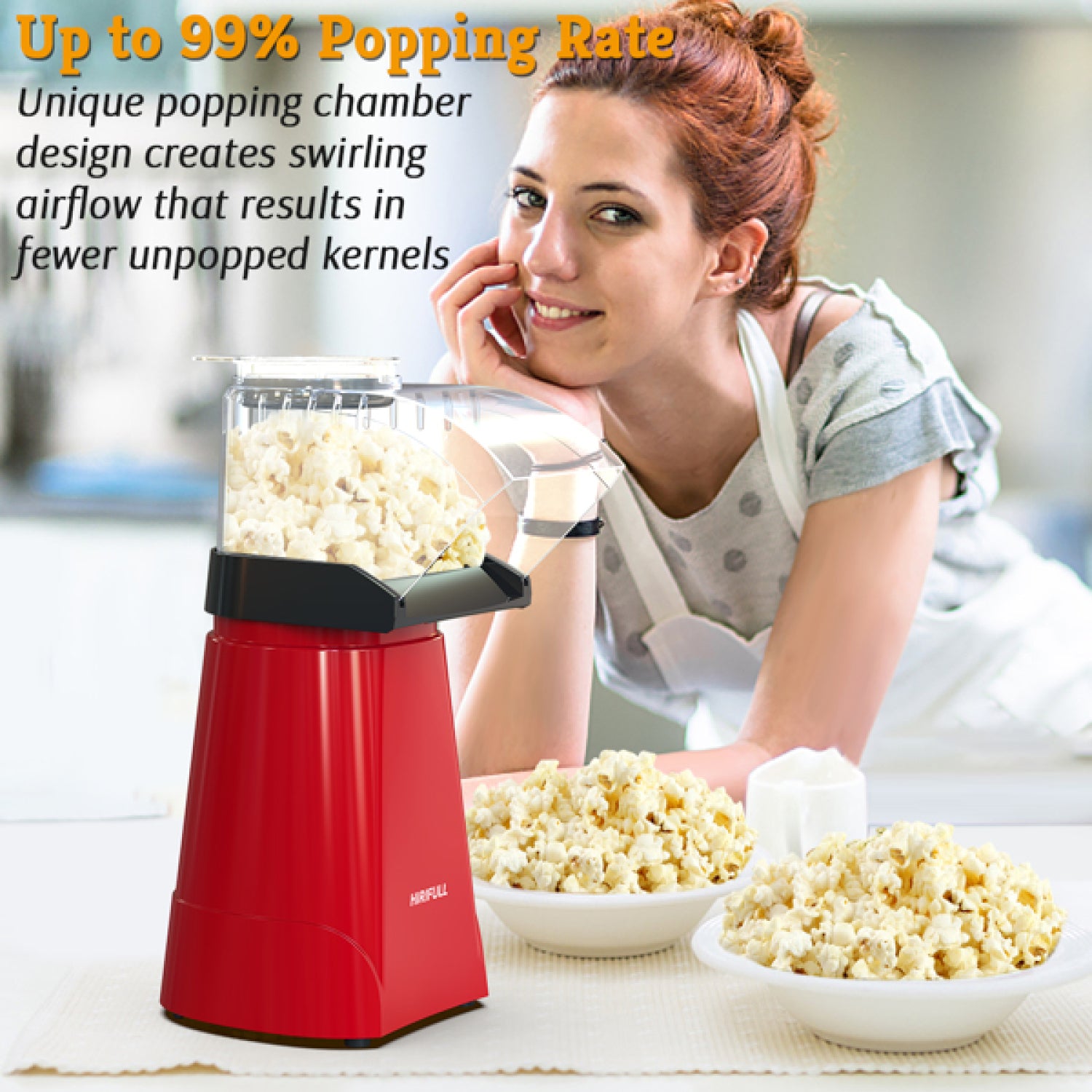 SUGIFT 1200W Home Electric Hot Air Popcorn Poppers Machine with Measuring Cup