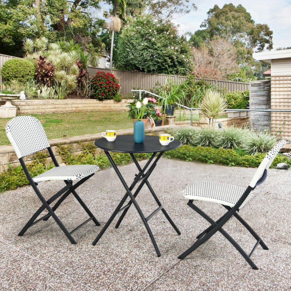 3-Piece Patio Rattan Outdoor Bistro Set with Round Dining Table and 2-Chairs