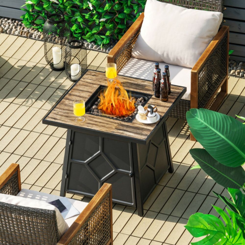 28 in. Outdoor Steel Square Propane Gas Fire Pit Table with Cover