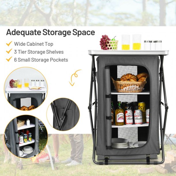 Folding Portable Camping Storage Pop-Up Cupboard Compact Camping Storage Cabinet with Bag