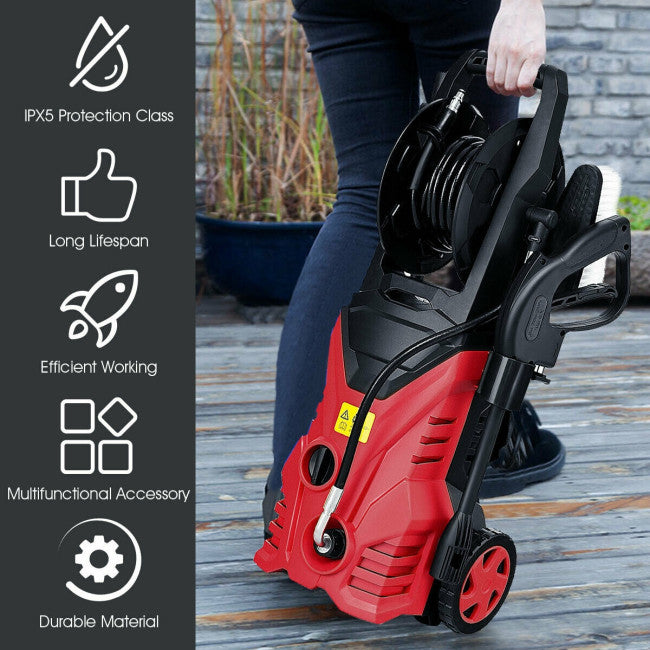 SUGIFT Electric Portable High Pressure Washer with Hose Reel,2030PSI Washer Cleans Cars/Fences/Patios,Red