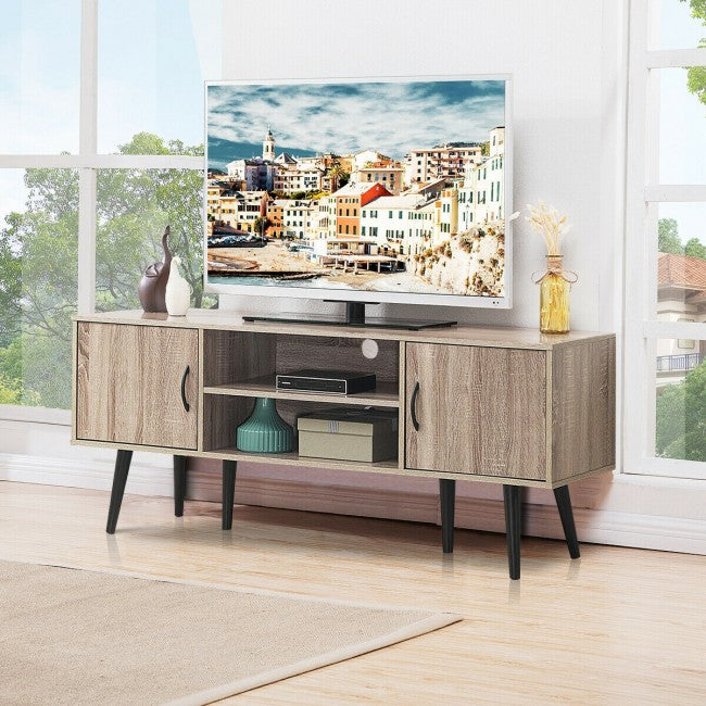 SUGIFT TV Stand 65in TV with 2 Storage Cabinets and 2 Open Shelves