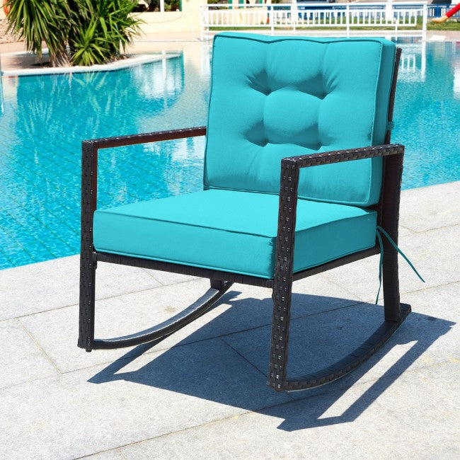 SUGIFT Patio Rattan Rocker Outdoor Glider Rocking Chair w/Cushion ,Turquoise