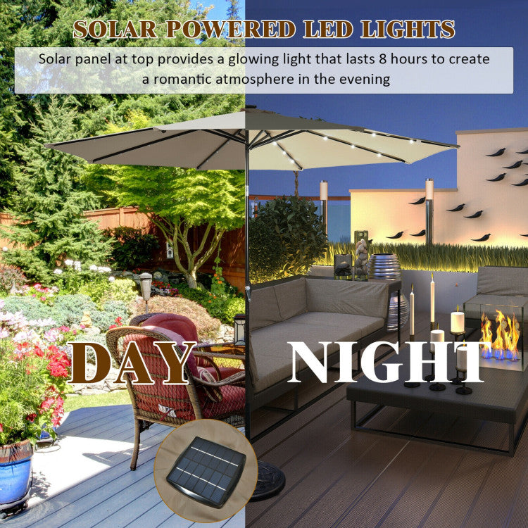 10 ft. Metal Market Solar Tilt Patio Umbrella in Tan with Crank and LED Lights