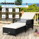 Black Leisure Wicker Armrest Outdoor Chaise Lounge Chair with Adjustable Pillow and Beige Cushion