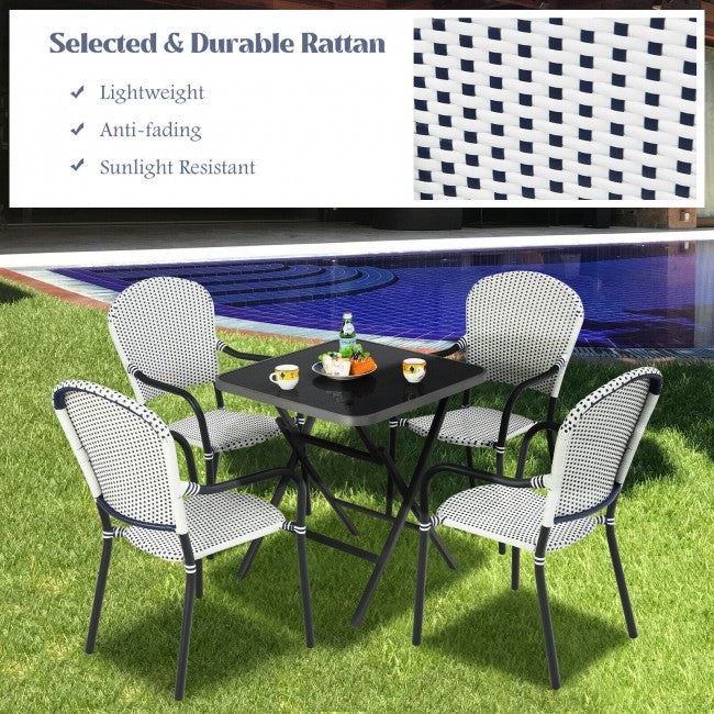 SUGIFT Set of 4 Patio Rattan Stackable Dining Chair with Armrest for Garden