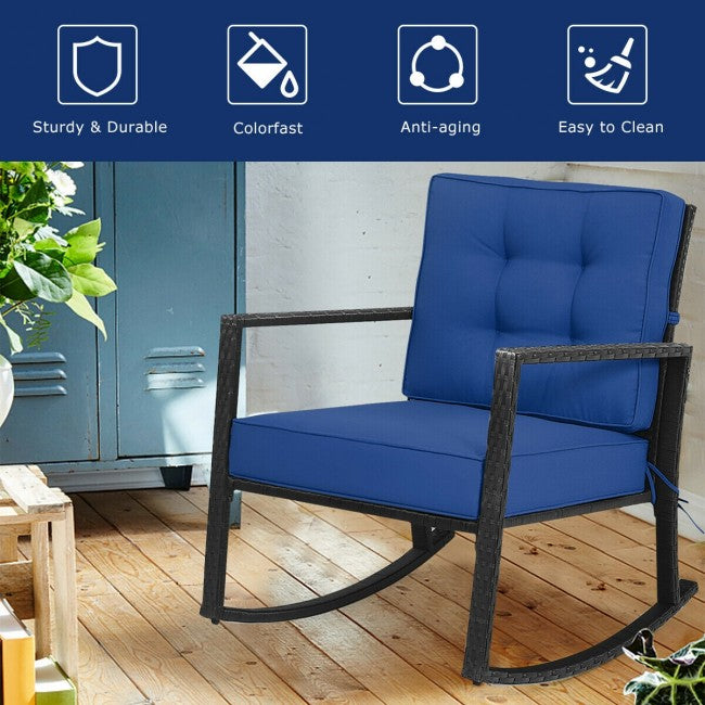 SUGIFT Patio Rattan Rocker Outdoor Glider Rocking Chair w/Cushion ,Navy