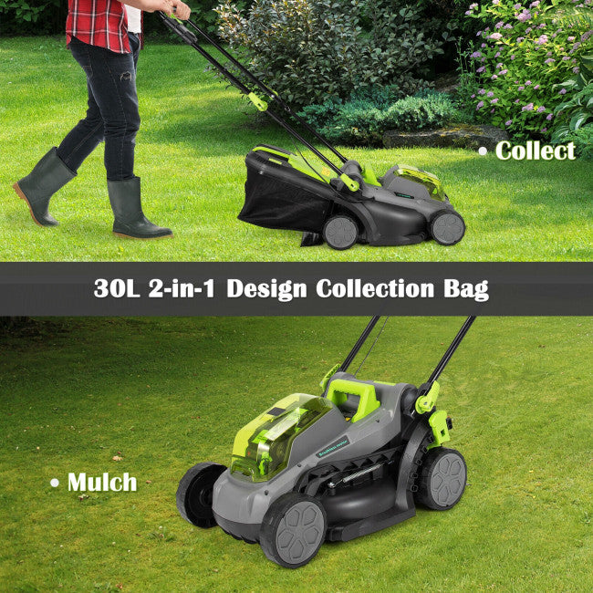SUGIFT 13 Inch Cordless Lawn Mower with Brushless Motor, 4Ah Power Share Battery and 30L collection bag,Green