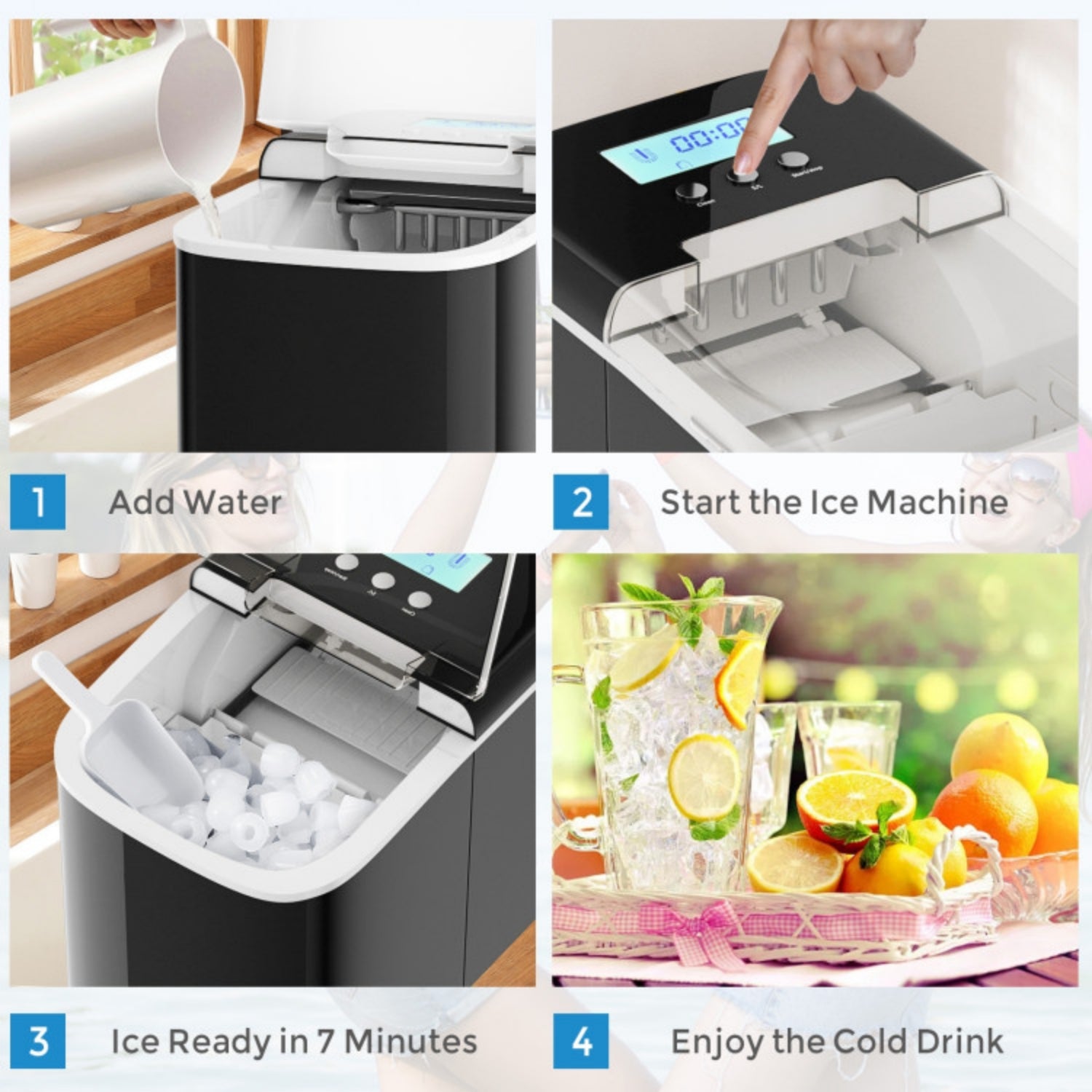 SUGIFT 27 lbs Countertop LCD Display Ice Maker with Ice Scoop,Black
