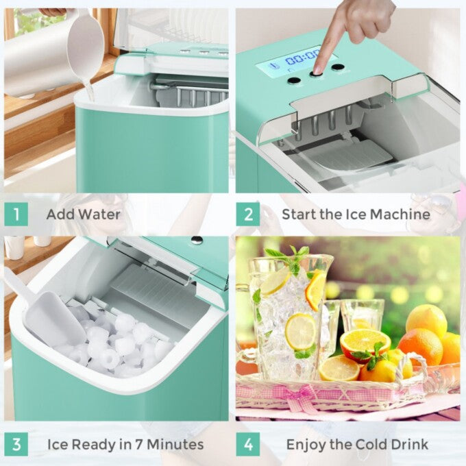SUGIFT 27 lbs Countertop LCD Display Ice Maker with Ice Scoop,Light Green
