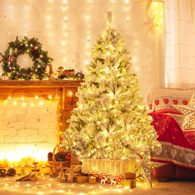 8 Feet Artificial Christmas Tree with LED Lights and Pine Cones
