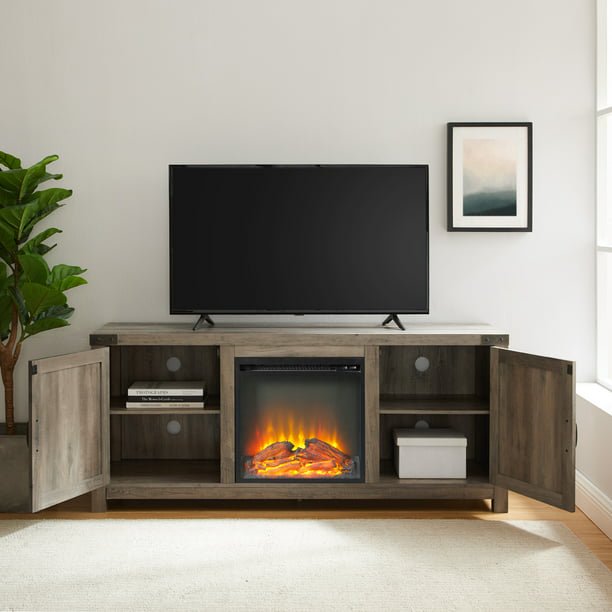 SUGIFT Fireplace TV Stand for TVs up to 65inch, Black Oak