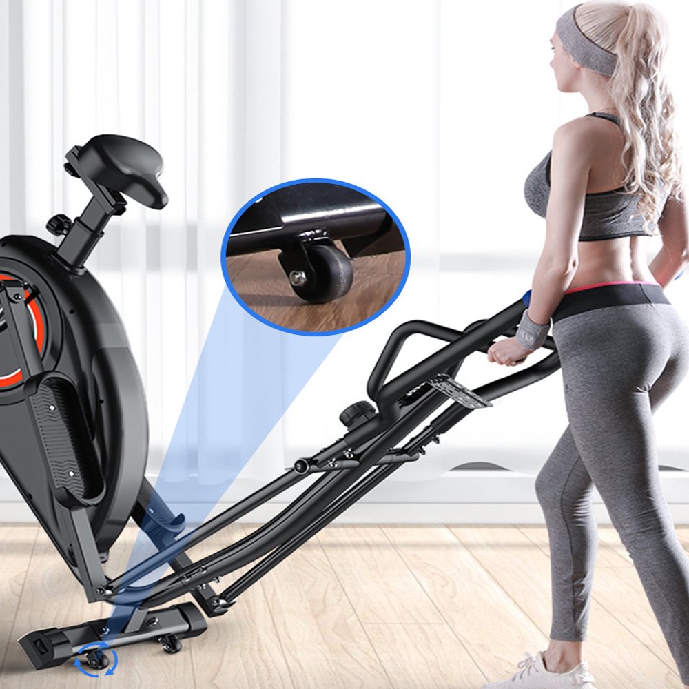 SKONYON Magnetic Elliptical Bike With seat Device Holder LCD Monitor for Home Cardio Workout