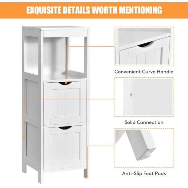 SUGIFT Wooden Floor Cabinet Storage Organizer with Removable Drawers
