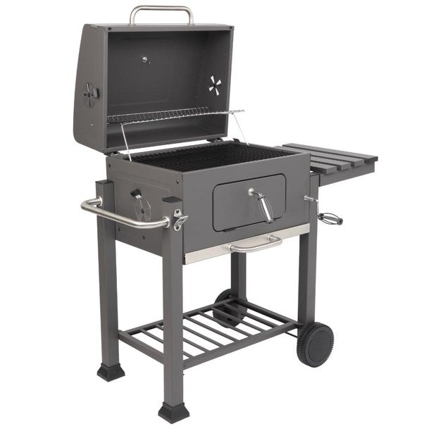 Charcoal Grill, Portable Grill Barbecue Grill with Side Tables Outdoor Cooking Grills and Smokers for BBQ Camping Patio Picnic Backyard, Black