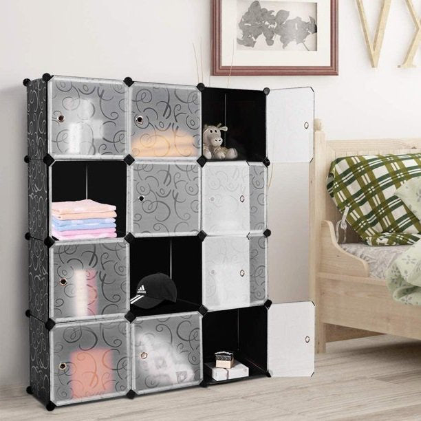 SUGIFT Cube Storage 12-Cube Bookshelf Closet Organizer Storage Shelves Shelf Cubes Organizer DIY Square Closet Cabinet Shelves, Black
