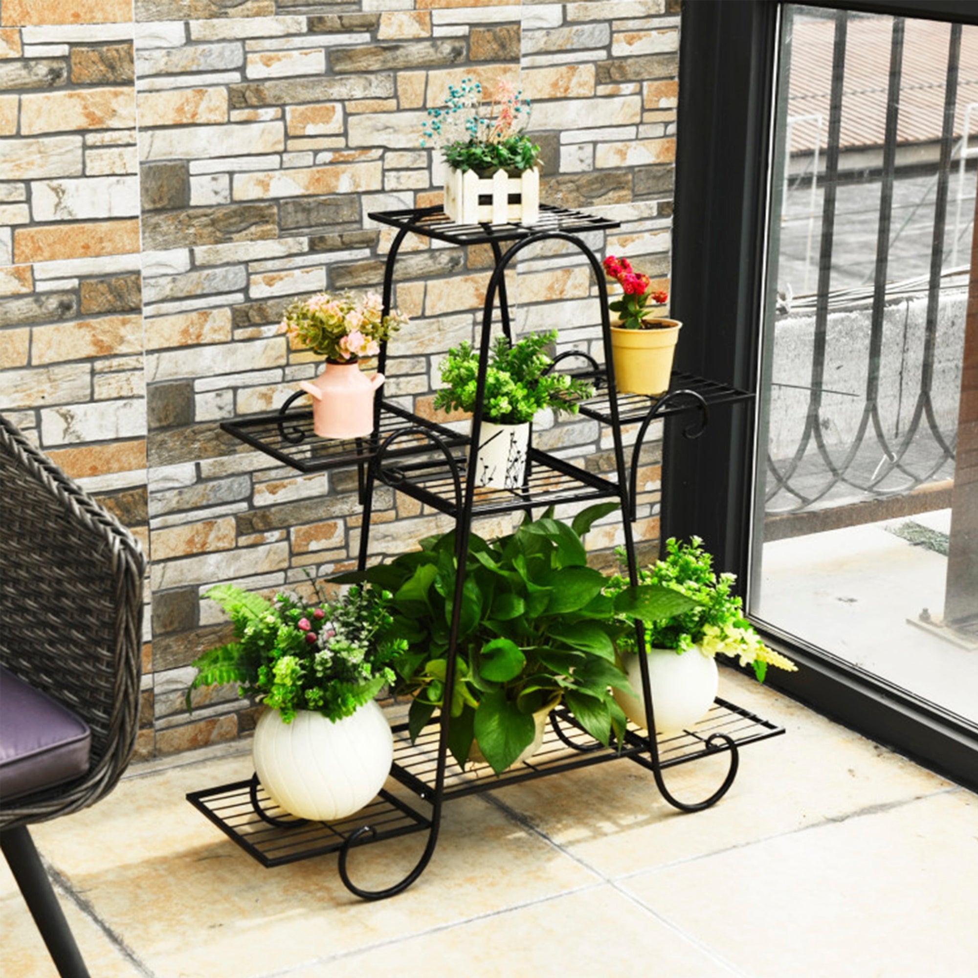 Indoor/Outdoor Black Metal Plant Stand Flower Rack Display Decor Pot Plant Holder (7-Tier)