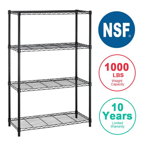 SUGIFT 4 Shelf  Wire Shelving Unit Garage NSF Wire Shelf Metal Storage Shelves Heavy Duty Height Adjustable for 1000 LBS Capacity Black