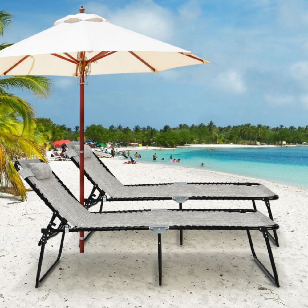 4-Position Fabric Folding Outdoor Lounge Chaise with Adjustable Backrest
