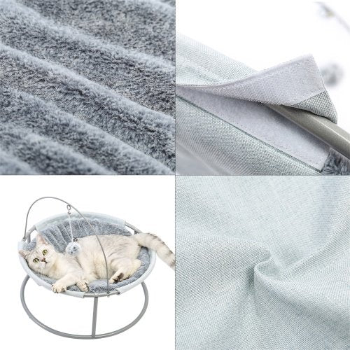 SUGIFT 17.7 Inch Cat Bed Cat Hammock Soft Plush with Dangling Ball for Cats and Small Dogs Gray