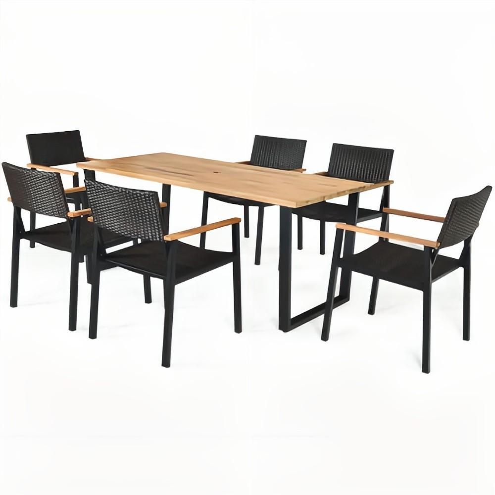 7-Piece Outdoor Patio Rattan Dining Set with Rectangular Table and Arm Chairs