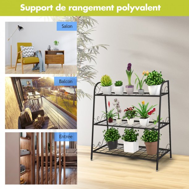 SUGIFT 3-tier Storage Shelf Metal Plant Stand Shelf Display Rack for Plants Shoes Flower Pot