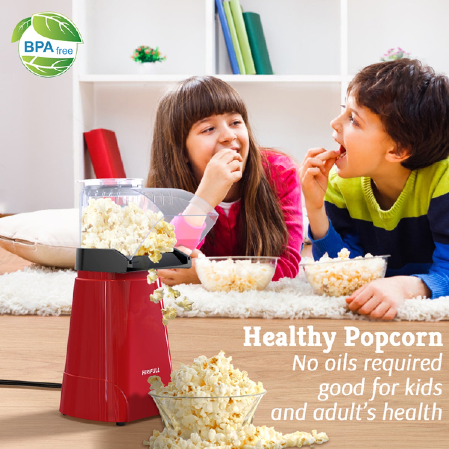 SUGIFT 1200W Home Electric Hot Air Popcorn Poppers Machine with Measuring Cup