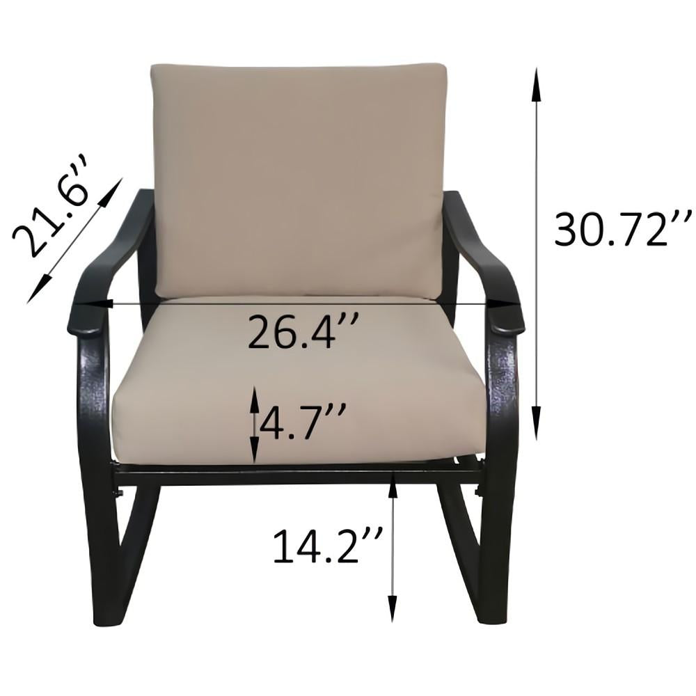 3-Piece Patio Metal Outdoor Rocking Chair Set with Beige Cushions and Table