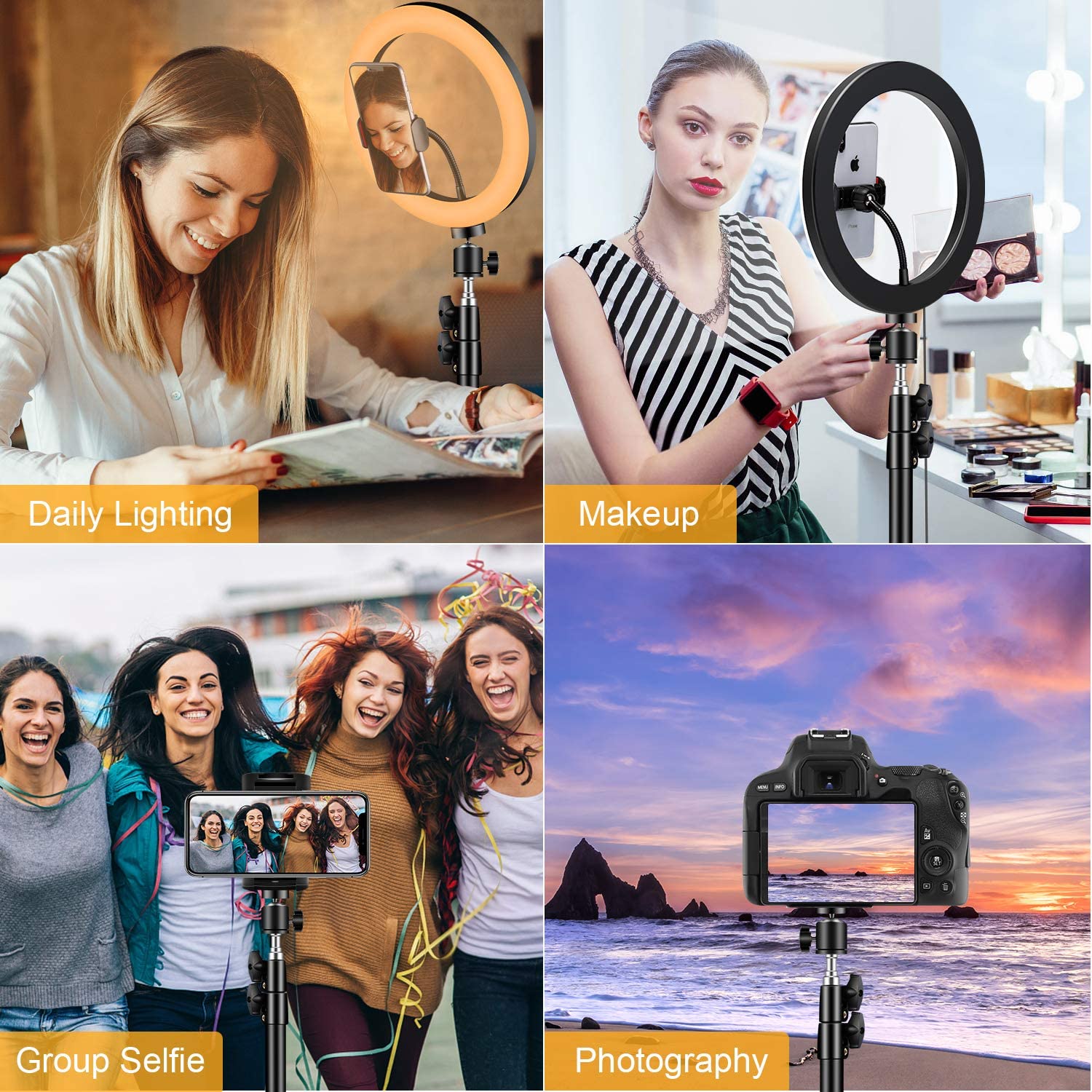 SUGIFT 10.2 Selfie Ring Light Tripod Stand & Phone Holder 3 Modes 10 Brightness Level 120 LED Bulbs Dimmable Selfie Ringlight