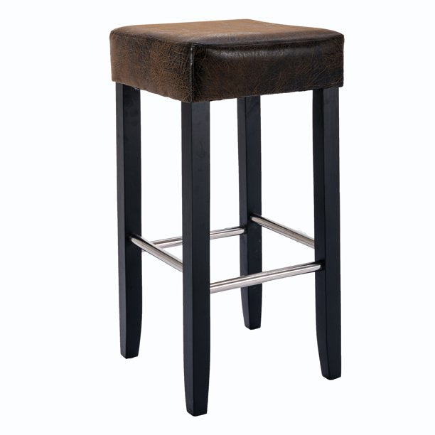 SUGIFT 2-Pcs Barstool Set High Chair, Brown Fabric and Black Wood Finish