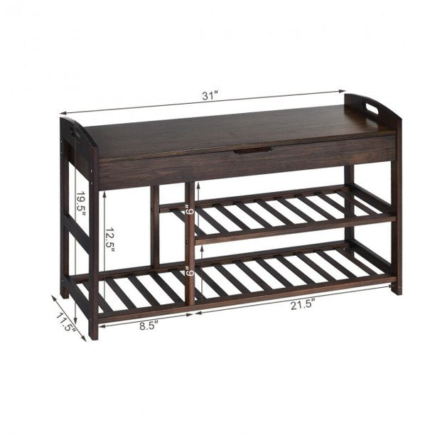 3-Tier Bamboo Shoe Organizer Bench Entryway Storage Rack
